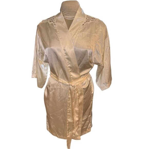 Cinema Etoile Vintage Satin Ivory Short Crossover Robe Small Sleep Sexy Satin - Picture 1 of 10